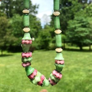 Green and pink beaded necklace
